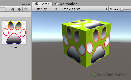 Ziel: Eine teiltransparente Bild-Datei auf einen Würfel "aufkleben".