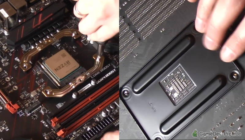 Die abgewinkelten Metallschienen werden auf die Abstandhalter geschraubt, so dass sie bis zur Rückenplatte durchgreifen. 