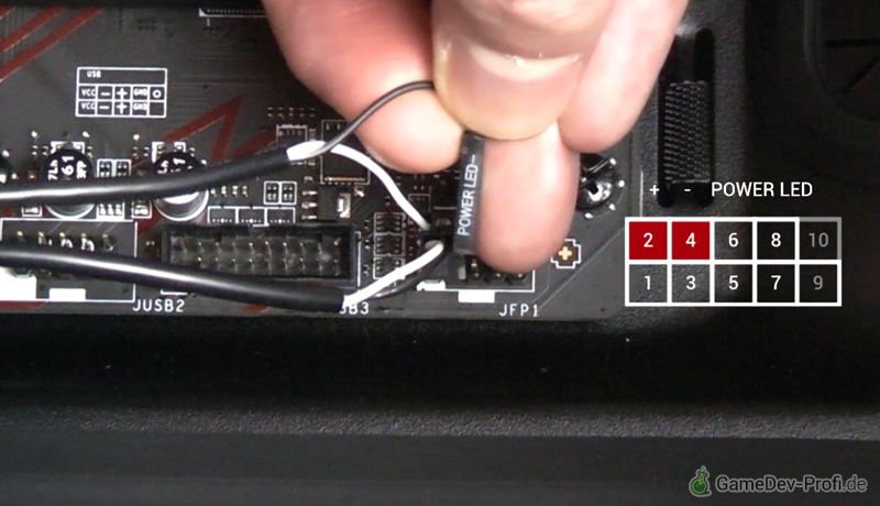 Power LED (Betriebsanzeige) anschließen.