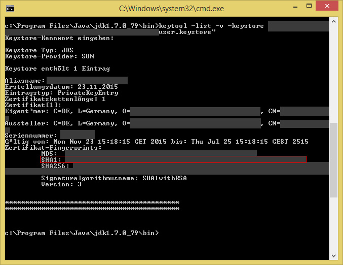 Den SHA1-Wert für Android finden